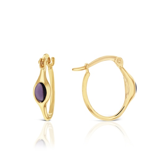 [EAR1077] ## 9Y FINE HOOP WITH BUBBLE STONE - PURPLE AMETHYST