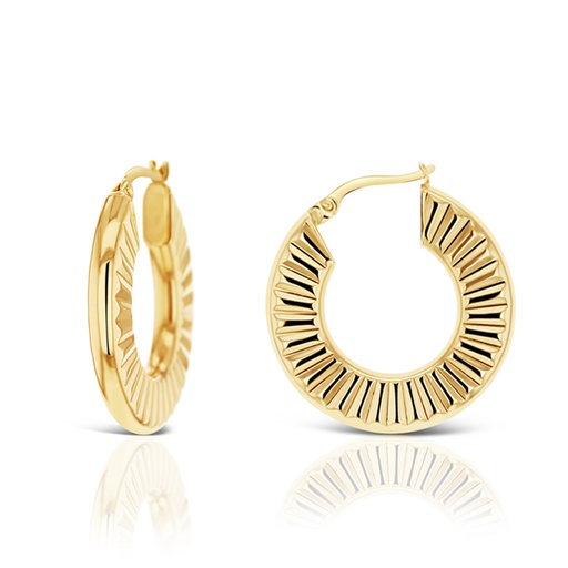 [EAR1070] ## 9Y DIAMOND CUT RIDGED RIPPLE HOOP 25MM