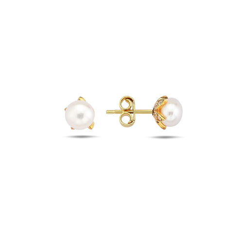 [EAR1048] ## 9Y PEARL STUD 7MM WITH CZ BASE