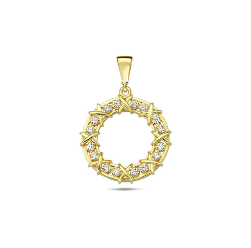 [STPD328] ## 9Y OPEN 16MM CIRCLE ALTERNATING TWO CZ WITH X BORDER PENDANT