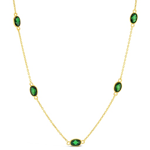 [BB158] ### 9Y CHAIN WITH GREEN STONE OVALS NECKLACE