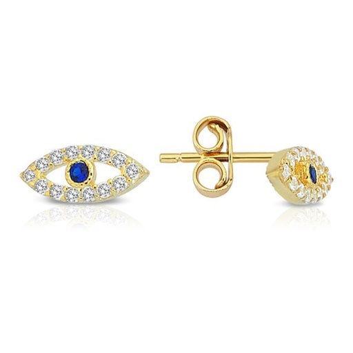 [EAR1033] 9Y CZ SET EYE STUD WITH BLUE CENTRE