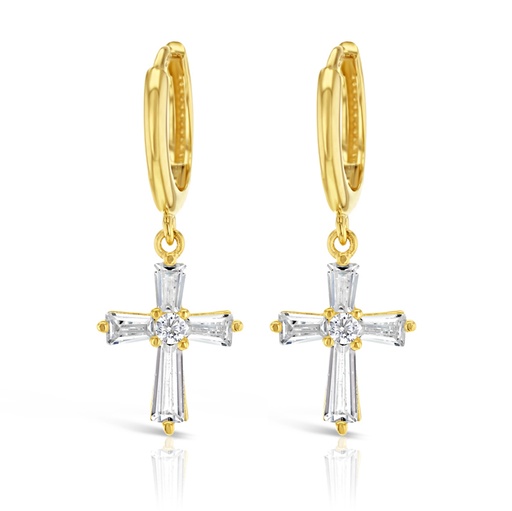 [EAR1037] ### 9Y FANCY CZ CROSS ON PLAIN HUGGIE