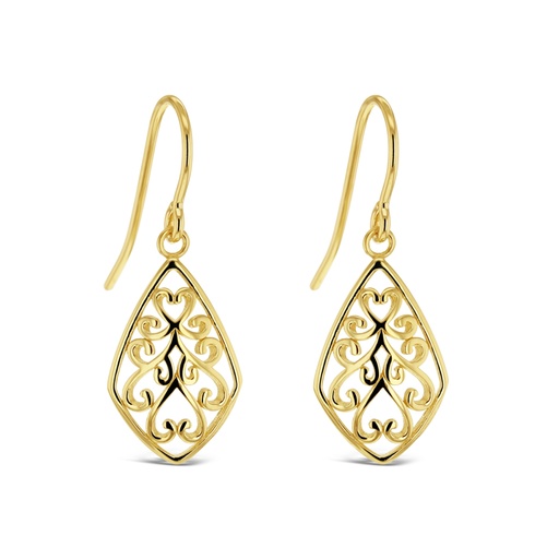 [EAR1091] 9Y FANCY FILIGREE DIAMOND DROP WITH SOLID WIRE HOOK