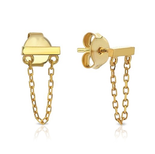 [EAR1034] ### 9Y HORIZONTAL PLAIN BAR WITH CHAIN DROP 