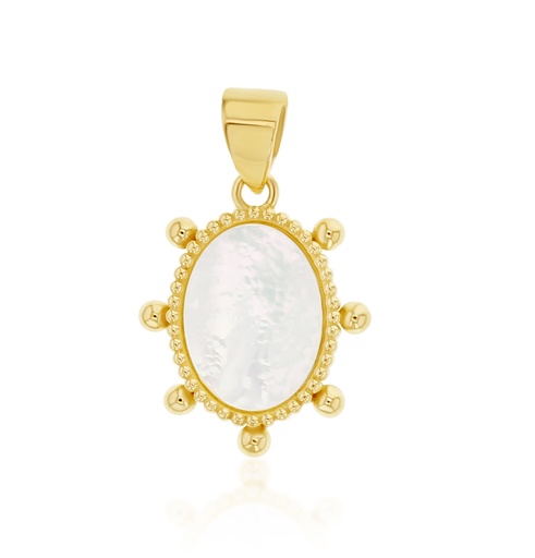 [PD118] ## 9Y M.O.P OVAL WITH BEADED BALL BORDER PENDANT