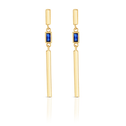 [EAR1082] ### 9Y STONE WITH VERTICAL PLAIN BARS DROP STUD - BLUE
