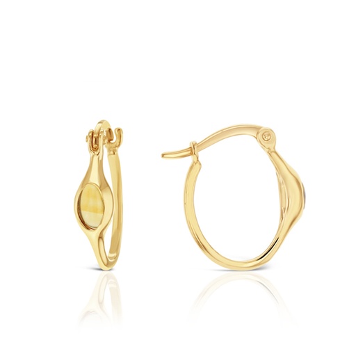 [EAR1078] ### 9Y FINE HOOP WITH BUBBLE STONE - YELLOW CITRINE