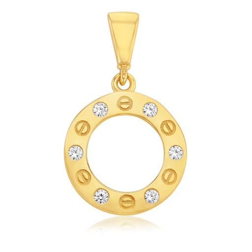 [STPD330] 9Y OPEN 11.7MM CIRCLE ALTERNATING CZ AND SCREW BORDER PENDANT