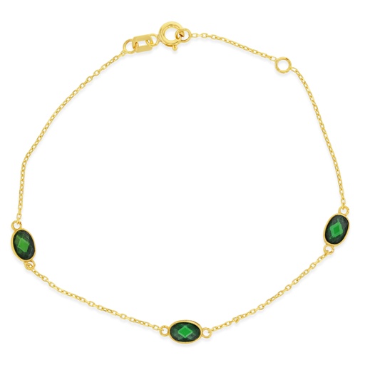 [BB157] ### 9Y CHAIN WITH GREEN STONE OVALS BRACELET