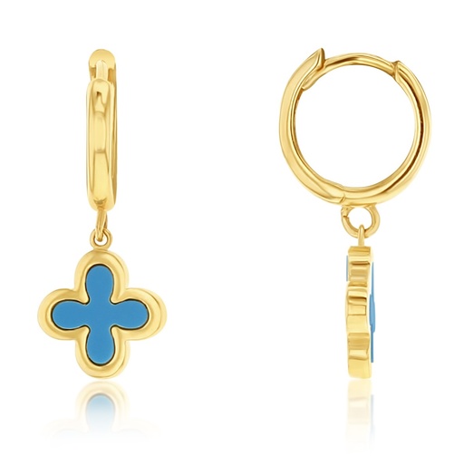 [EAR1141] ## 9Y HUGGIE WITH BLUE CLOVER DROP