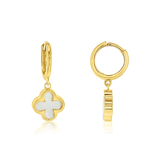 [EAR1142] 9Y HUGGIE WITH M.O.P. CLOVER DROP