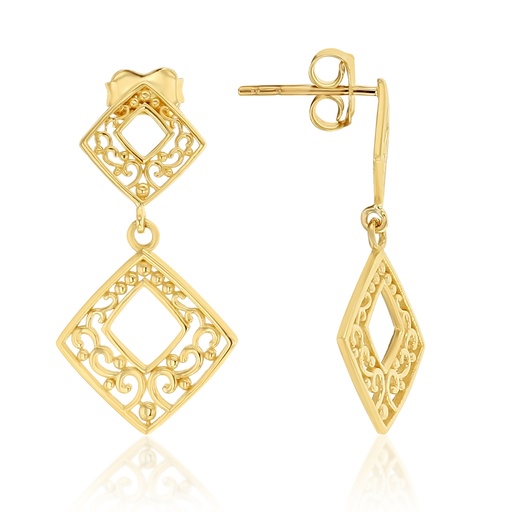 [EAR1158] ### 9Y FILIGREE DOUBLE SQUARE DROP STUD
