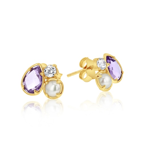 [EAR1208] 9Y TRIO MULTISTONE STUD EARRING