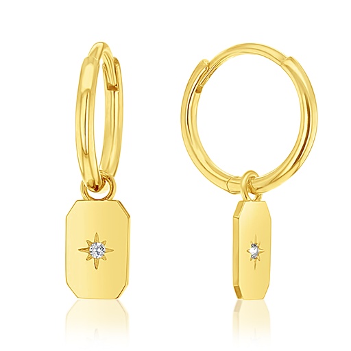 [EAR1210] 9Y HUGGIE WITH SLIDING RECTANGLE CZ DROP