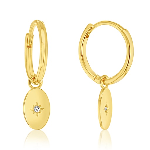 [EAR1211] 9Y HUGGIE WITH SLIDING OVAL CZ DROP