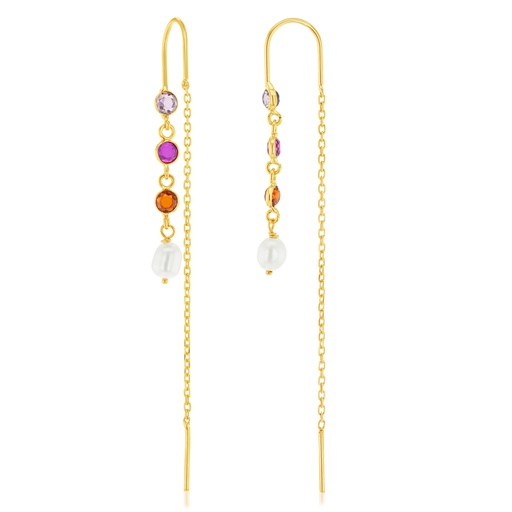 [EAR1217] 9Y FRESHWATER PEARL & COLOURED CZ THREAD DROP