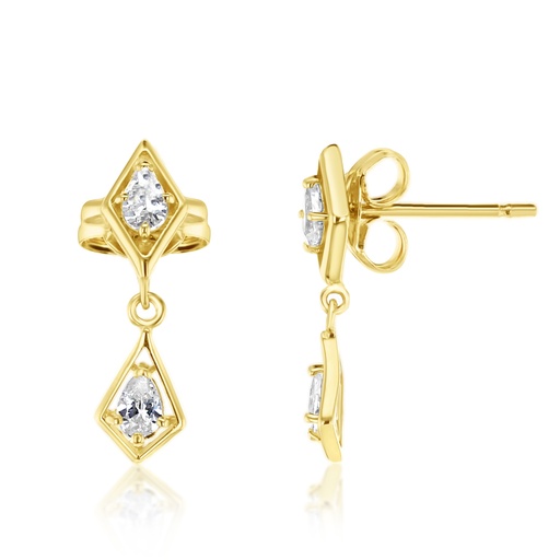 [EAR1222] 9Y KITE SHAPED DROP EARRING WITH TEARDROP CZ 