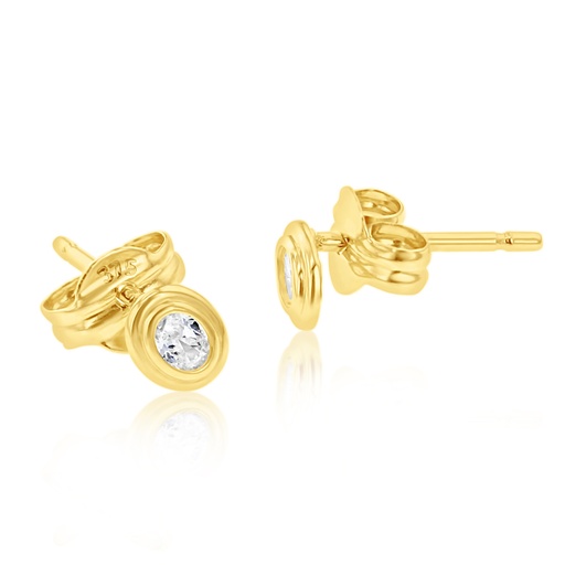 [EAR1225] 9Y DOUBLE RIDGED OVAL CZ BEZEL STUD EARRING