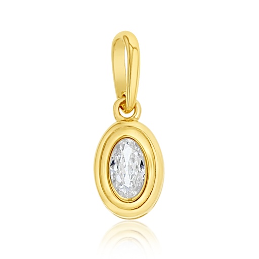 [STPD359] 9Y MINI DOUBLE RIDGED OVAL CZ BEZEL PENDANT