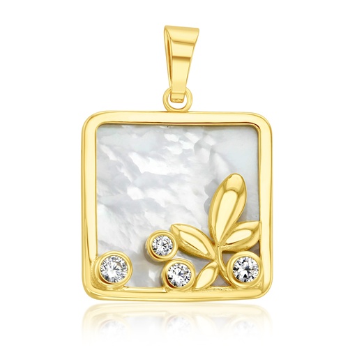 [STPD364] 9Y SQUARE M.O.P. CZ FLORAL PENDANT