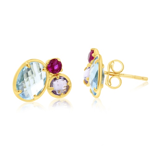 [EAR1268] ### 9Y TRIO MULTISTONE CLUSTER STUD EARRING