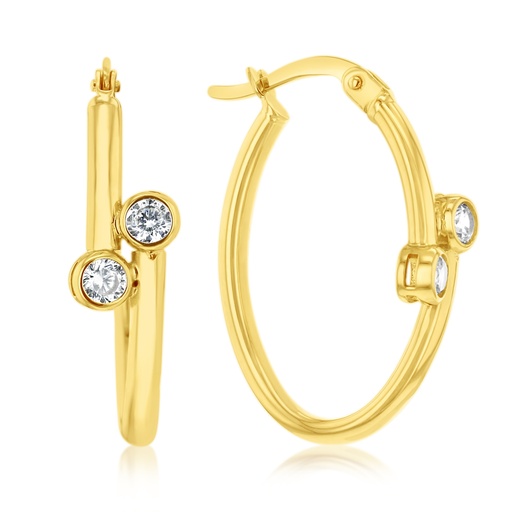 [EAR1274] 9Y DOUBLE ROUND CZ OVERLAP OVAL HOOP
