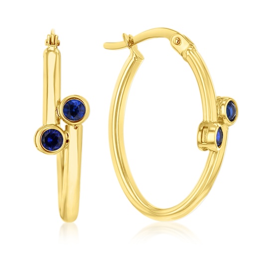 [EAR1275] ### 9Y DOUBLE ROUND BLUE CZ OVERLAP OVAL HOOP