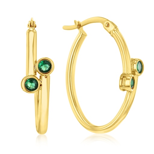 [EAR1276] ### 9Y DOUBLE ROUND GREEN CZ OVERLAP OVAL HOOP