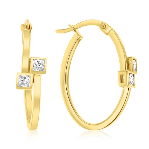 [EAR1277] ### 9Y DOUBLE SQUARE CZ OVERLAP OVAL HOOP