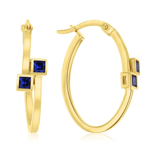 [EAR1278] 9Y DOUBLE SQUARE BLUE CZ OVERLAP OVAL HOOP
