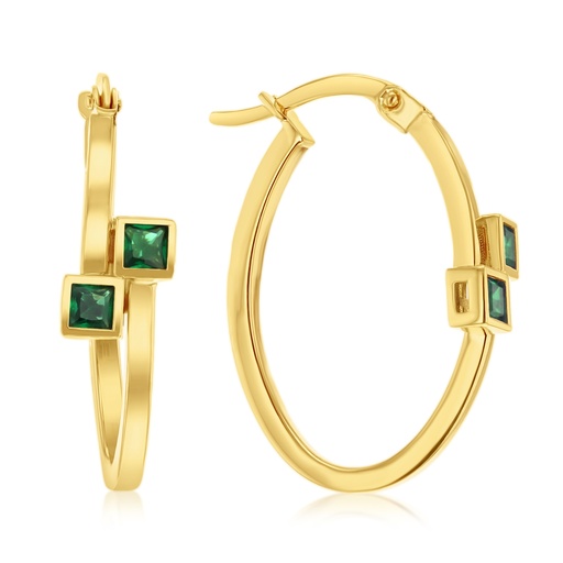 [EAR1279] ### 9Y DOUBLE SQUARE GREEN CZ OVERLAP OVAL HOOP