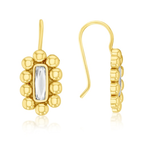 [EAR1288] 9Y CLEAR STONE RECTANGLE HOOK DROP EARRING WITH BUBBLE BORDER