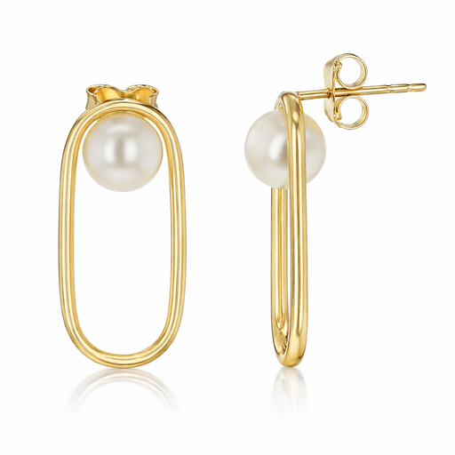 [EAR1298] 9Y OVAL OPEN STUD EARRING WITH PEARL CENTRE