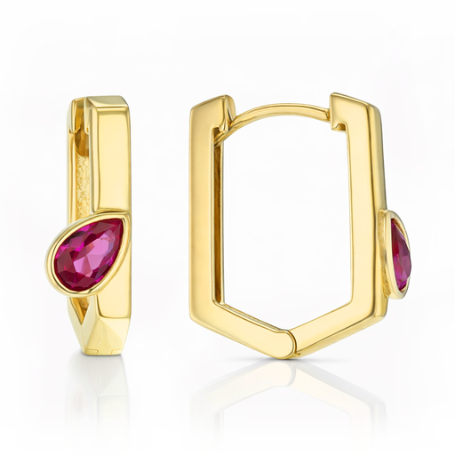 [EAR1300] 9Y FLAT PROFILE HUGGIE WITH RED TEARDROP STONE