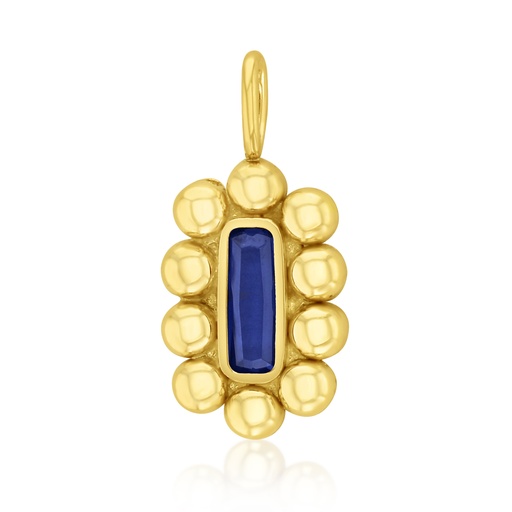 [STPD366] 9Y BLUE STONE RECTANGLE PENDANT WITH BUBBLE BORDER