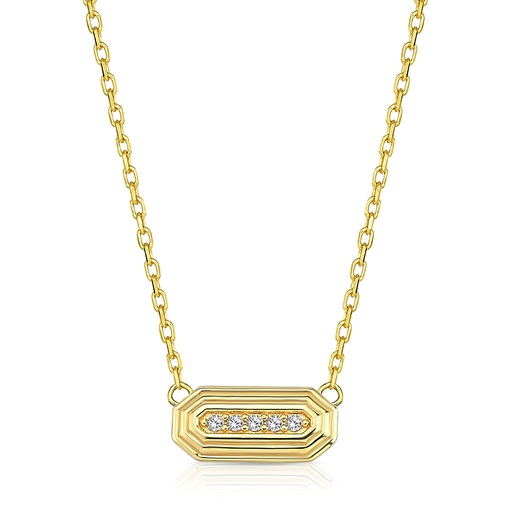 [BB239] 9Y RECTANGULAR DISC NECKLACE WITH CZ'S