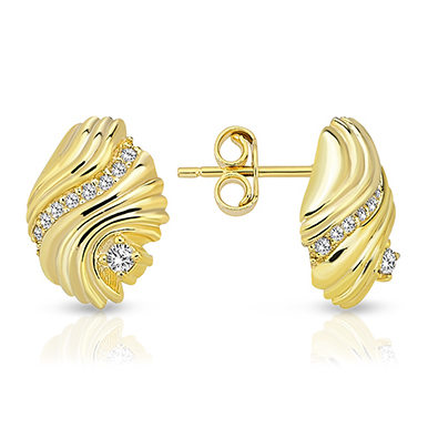 [EAR1307] 9Y FANCY SWIRL STUD WITH CZ'S