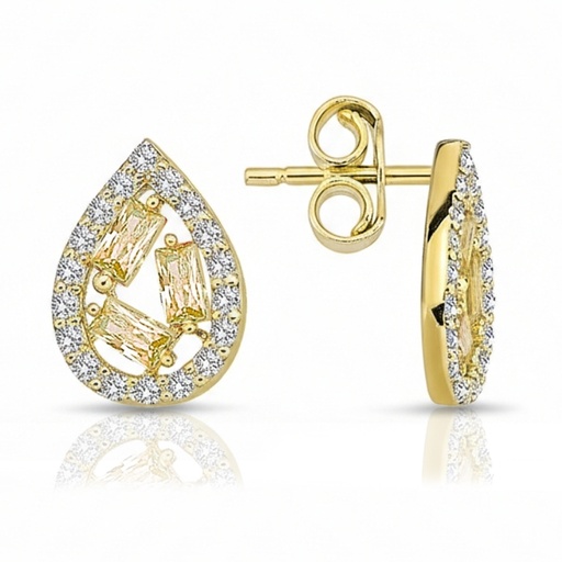 [EAR1308] 9Y CZ TEARDROP STUD WITH YELLOW STONES