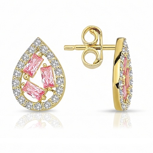[EAR1309] 9Y CZ TEARDROP STUD WITH PINK STONES