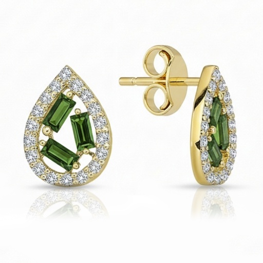 [EAR1310] 9Y CZ TEARDROP STUD WITH GREEN STONES