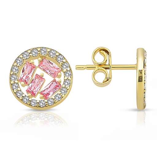 [EAR1312] 9Y CZ CIRCLE STUD WITH PINK STONES