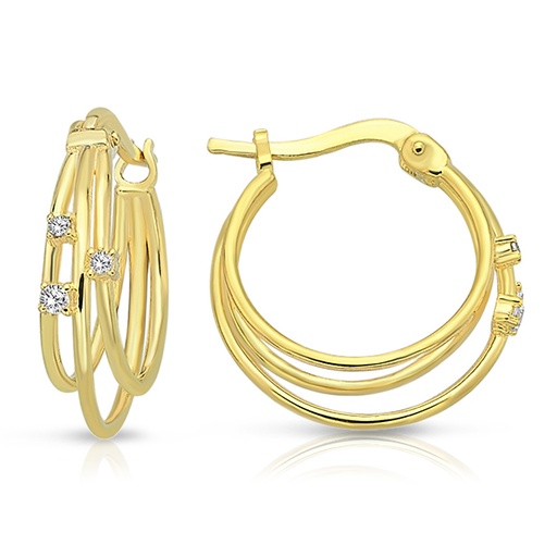 [EAR1315] 9Y TRIPLE HOOP WITH CZ'S 
