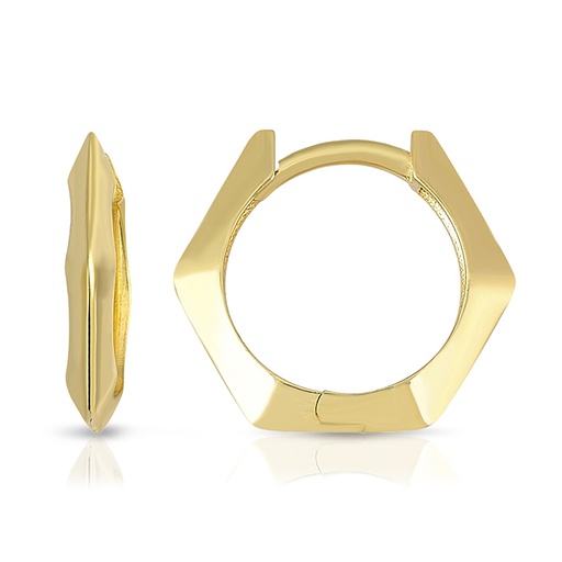 [EAR1318] 9Y POINTED KNIFE EDGE HEXAGON HUGGIE 10MM
