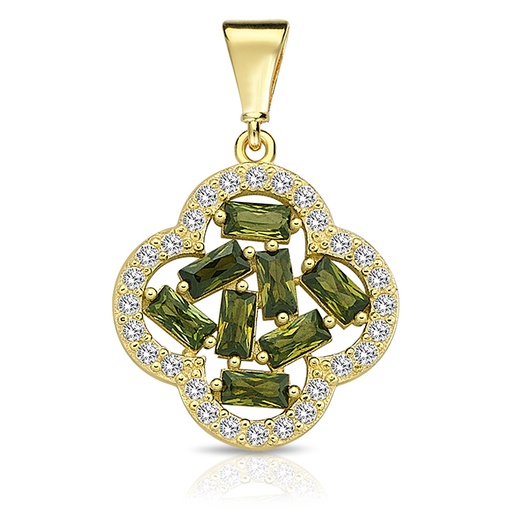 [STPD371] 9Y CZ CLOVER PENDANT WITH GREEN STONES