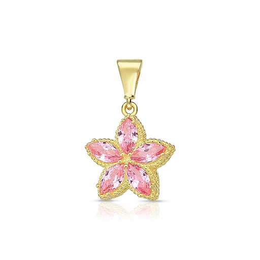 [STPD374] 9Y C.Z. FLOWER PENDANT WITH PINK STONES
