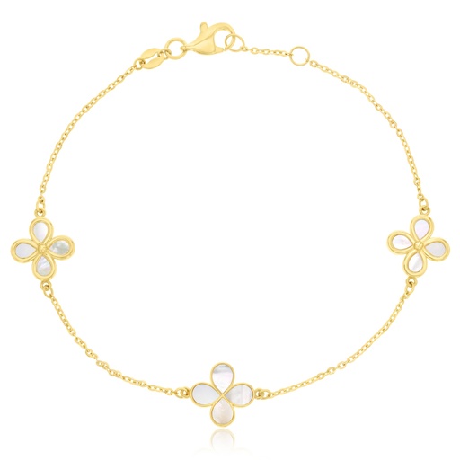 [BB241] 9Y FINE CABLE BRACELET WITH FOUR M.O.P. PETAL FLOWERS