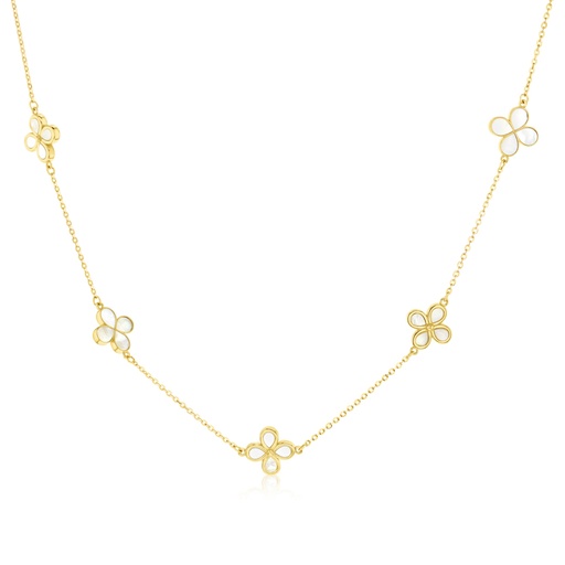 [BB242] 9Y FINE CABLE NECKLACE WITH FOUR M.O.P. PETAL FLOWERS