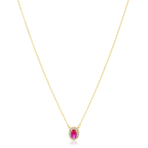[BB262] 9Y HALO SYNTHETIC RUBY PENDANT NECKLACE