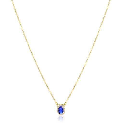 [BB263] 9Y HALO SYNTHETIC SAPPHIRE PENDANT NECKLACE